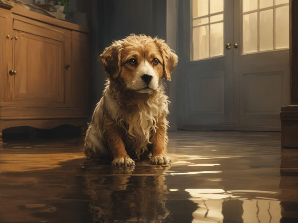 Perro orinando en casa