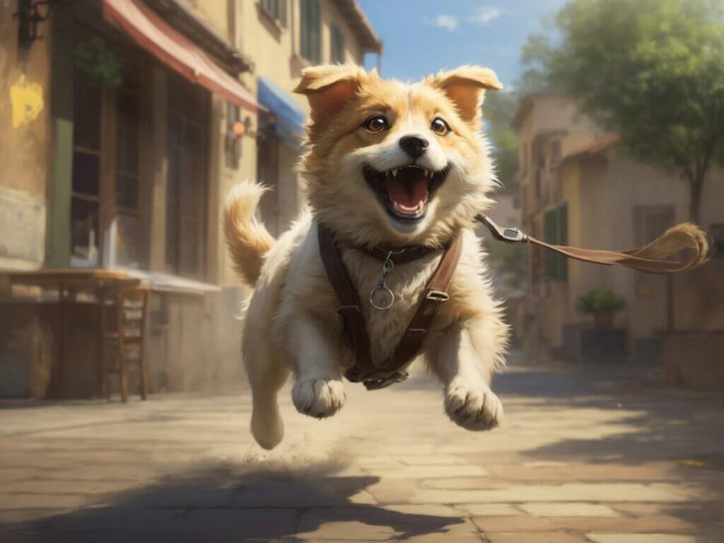 Perro tirando de la correa